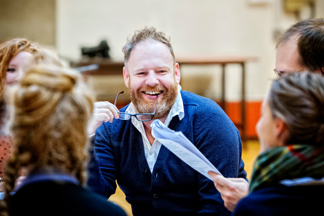 In rehearsal: David Ganly (Vanya) and company. Photographer: Anthony Robling