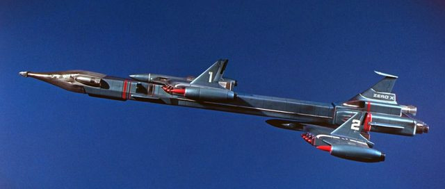 The Zero-X climbs out of the Earth's atmosphere on course for Mars in Thunderbirds Are Go (1966). Photo: Fabulous Films.