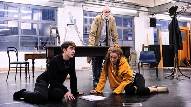 Danny Sykes, Robert Pickavance and Gemma Barnett in rehearsal. Credit - Zoe Martin
